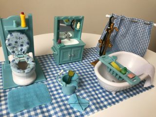 Calico Critters Vintage Blue Bathroom Set,  Master Bathroom,  Sylvanian Familiies