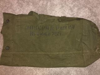 Vintage Us Army Duffel Bag Cotton Duck Canvas Usa Strap Green Pre - Owned