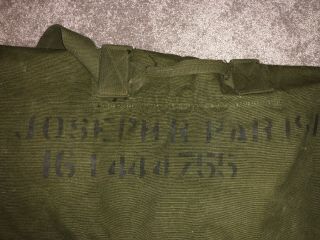 Vintage US Army Duffel Bag Cotton Duck Canvas USA Strap Green Pre - Owned 2