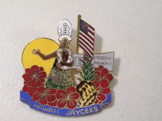 Vintage Hawaii Delegate Jaycees Lapel Hat Pin,  Arizona Memorial Hula Girl