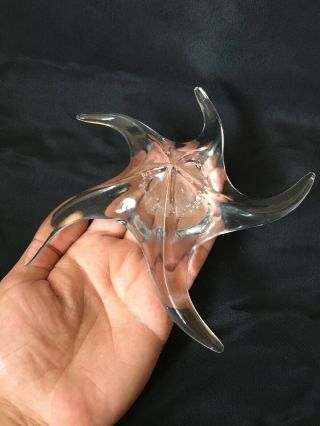 Vintage Hand Blown Clear Glass Starfish With Controlled Bubbles,  7 " Art Glass