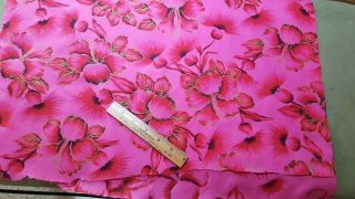 Vintage Hawaiian Textiles Cotton Fabric Kokio Hibiscus Pinks Gold 28 " X 44 "