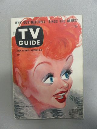Vintage Tv Guide Nov.  2 - 8,  1957 - I Love Lucy Lucille Ball Cover Hirschfeld Art