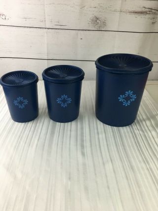 Vintage Tupperware Blue Canisters Set Of 3 With Lids 805,  809,  811