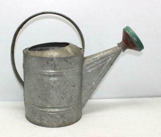 Vintage Galvanized Tin Watering Can Red/green Sprinkling Spout Loop Handle