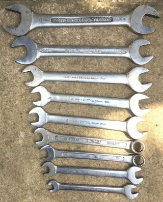 9 X Vintage Britool Mixed Flat Open Ended Spanner Wrench Part Set Metric 8mm 19m