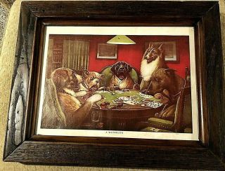 Vintage Wood Framed Prints A Waterloo Dogs Playing Poker C.  M.  Coolidge 16 " X 20 "