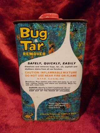 Vintage Turtle Wax Bug & Tar Remover Tin Can 1960 Advertising Car 4