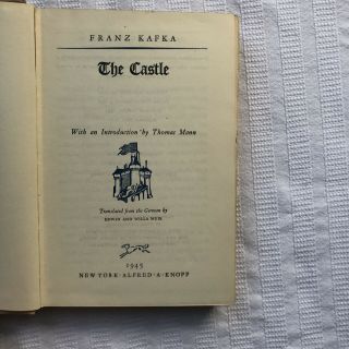 Franz Kafka The Castle Early Hb Ed Intro Thomas Mann