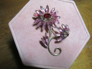 Vintage Juliana Rhinestone Flower Pin Brooche Light And Dark Purple Tones