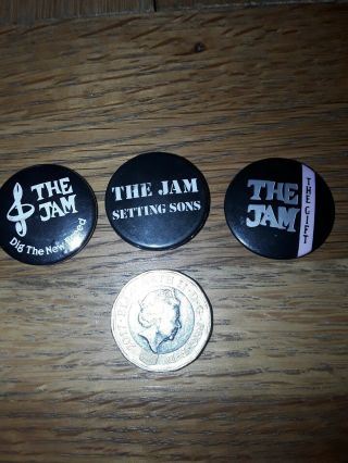 3 X Vintage 1970s/80s The Jam Badge Weller Mods Punk Wave Badges Pins Set I