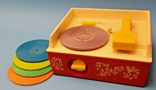 Vintage 1971 Fisher Price Record Player W 5 Discs Wind Up Music Box -