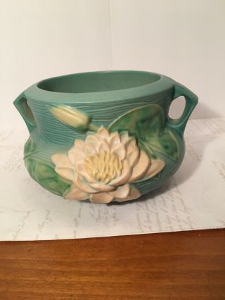 Vintage Roseville Pottery Water Lily Jardiniere Green 663 - 5”