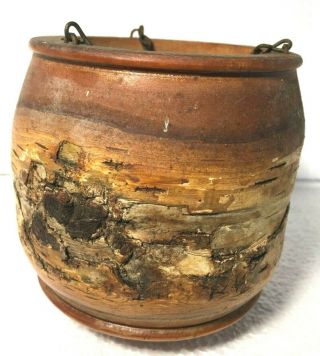 Vintage Rustic Hanging Wood Planter Carved From Birch Wood.  Probably From 1950 