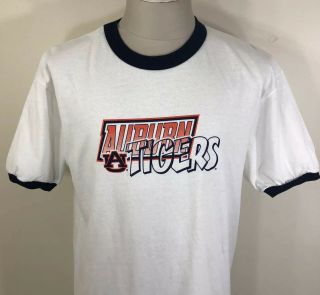 Vtg 90s Auburn Tigers White Ringer T Shirt Men 
