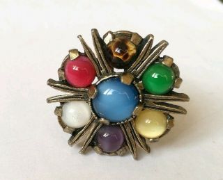 Vintage Miracle Signed Scarf Ring Multi Coloured Starburst