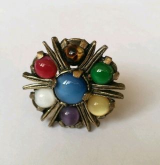 VINTAGE MIRACLE SIGNED SCARF RING MULTI COLOURED STARBURST 2