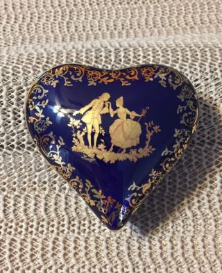 Vintage Limoges France Porcelain Trinket Box,  Cobalt Blue/hand Painted 22k Gold