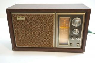 Vintage Sony Icf - 9550w Am Fm Table Radio 2 Band 8 Transistor Wood Case