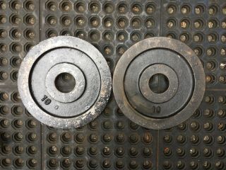 Vintage York Barbell 2 X 10 Lb Milled Olympic Weight Plates Deep Dish Weights