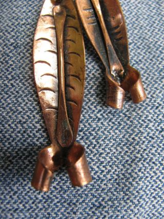 Vtg Mid Century Modern Artist Made Copper Screw Back Dangling Fish Earrings 5