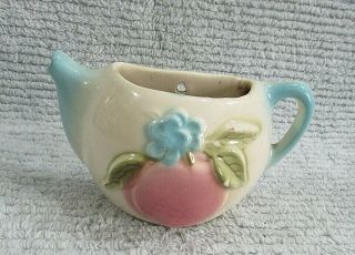Vintage Pottery Wall Pocket Vase 1/2 Teapot Old Apple Peach Fruit 2x3x6 Sh