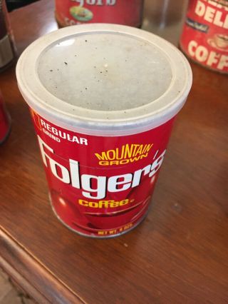 Vintage Folger ' s Mountain Grown Coffee Can w/ Lid Tin Red 8oz 3