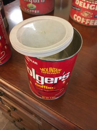 Vintage Folger ' s Mountain Grown Coffee Can w/ Lid Tin Red 8oz 4