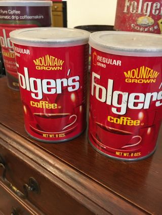 Vintage Folger ' s Mountain Grown Coffee Can w/ Lid Tin Red 8oz 7