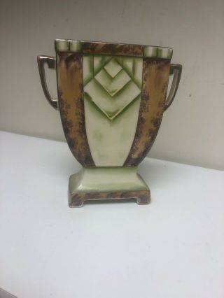 Vintage Noritake Hand Painted Art Deco Gilt Double Handle Vase Japan 