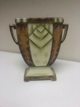 VINTAGE Noritake HAND PAINTED Art Deco Gilt DOUBLE HANDLE Vase Japan  3