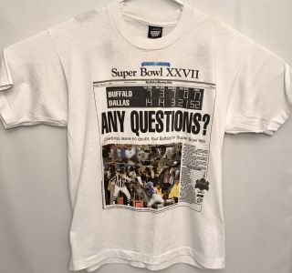 Vtg Dallas Cowboys Bowl Xxvii Champs T Shirt Mens L White 1993 News Paper