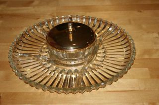 Vintage 1960s - 70s Large Cut Crystal Glass Condiment Plate Bowl Nut Platter Tray