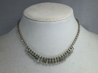 Vintage Signed Weiss Clear Rhinestone Necklace Choker Baguette
