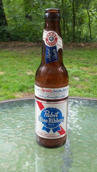 Vtg Pabst Blue Ribbon Pbr 12oz Glass Beer Bottle 1960s