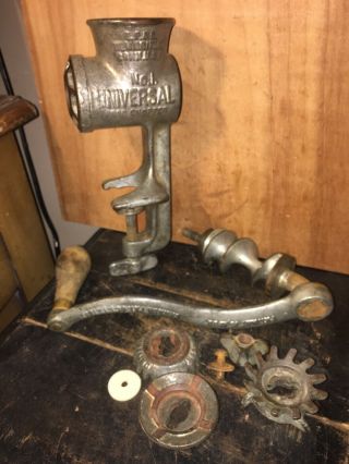 Vintage Universal Meat Grinder 1 Cast Iron Counter Mount With Wood Handle