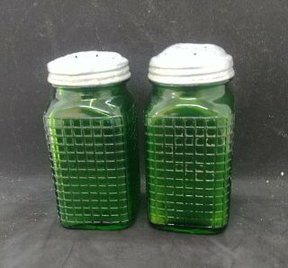 Vintage Green Glass Owens - Illinois Salt & Pepper Shakers
