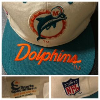 Vintage Miami Dolphins Sports Specialties “brim Script” Snapback Hat Cap