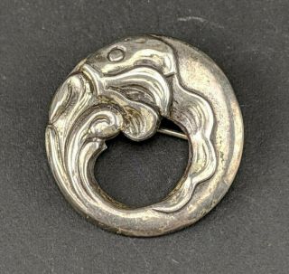 Vintage Danish Norseland Sterling Silver Circle Fish Pin Brooch Jensen Design