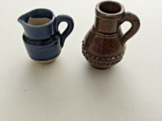 Vintage miniature Doulton cauldron and two stone ware jugs.  Dolls house 4