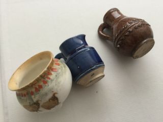 Vintage miniature Doulton cauldron and two stone ware jugs.  Dolls house 7