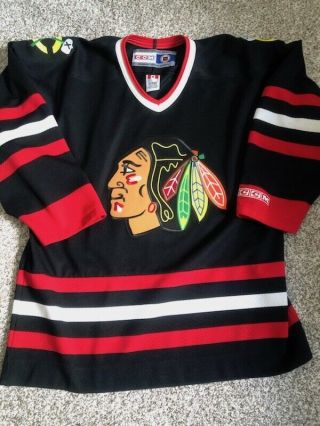 Vintage Ccm Chicago Blackhawks Black Stitched Hockey Jersey Mens Medium M