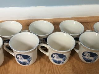 Set Of 7 Vintage 80s Unicorn Mugs Blue And White Tienshan Stoneware 3