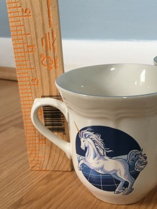 Set Of 7 Vintage 80s Unicorn Mugs Blue And White Tienshan Stoneware 4