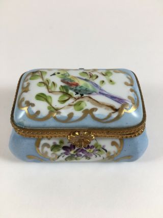 Vintage Tiny Hand - Painted Trinket Box France 2” W 1” H