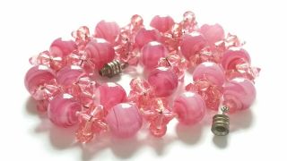 Czech Vintage Art Deco Hand Knotted Hot Pink Glass Bead Necklace