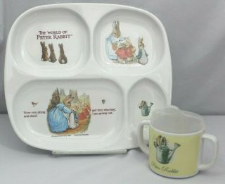 Easter Peter Rabbit Vintage 1998 Melamine 4 - Section Plate With Sippy Cup Euc
