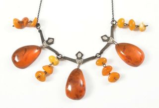 Vintage Art Deco / Moderne Russian Baltic Amber Necklace,  875 Silver