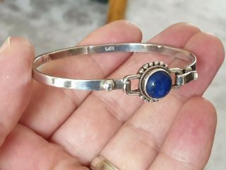 Vintage Art Deco Jewellery Blue Lapis Lazuli 925 Silver Bangle Bracelet