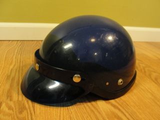 Vtg Crown Premier C - 2 Police 2 - Tone Blue Motorcycle Helmet Clear Blue Visor B